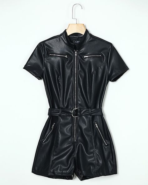 Leather Romper, Chic Me, Black Romper, Playsuit, Sleeve Styles, Zip Ups, Women's Clothing, Summer Outfits, Shirt Dress