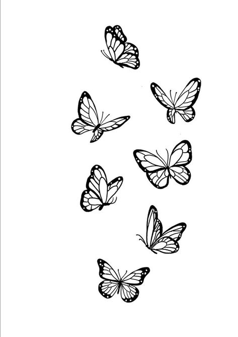 Line Of Butterflies Tattoo, Butterfly Flash Sheet, Butterfly Tattoo Linework, Line Art Butterfly Tattoo, 4 Butterfly Tattoo, Butterfly Linework, Butterfly Stencil Tattoo, Butterfly Drawing Outline, Butterfly Sleeve Tattoo