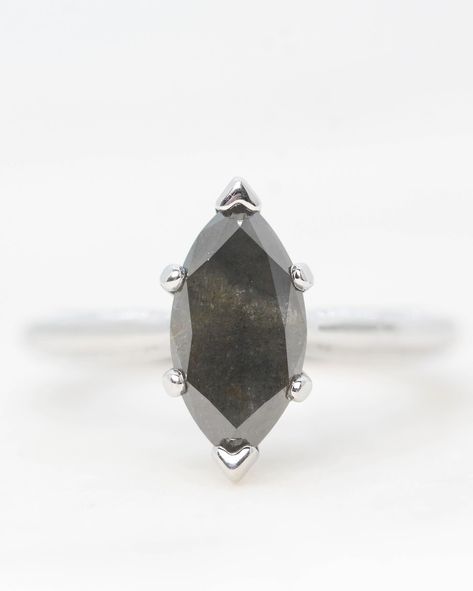 2.20 Carat Dark Gray Marquise Diamond in our Vivienne Setting. V-Prongs to complete the look (and for some extra security). *Custom for a client* Gray Sapphire, Grey Sapphire, Bluish Gray, Marquise Diamond, Dark Gray, Sapphire, Grey, Quick Saves