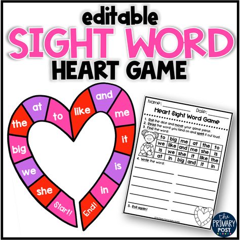 CVC Hearts FREEBIE - The Primary Post Valentine Sight Words, Editable Sight Word Games, Kindergarten February, Kindergarten Songs, Sounding Out Words, Morning Tubs, Cvc Word, Valentine Activities, Heart Words