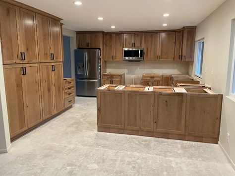 Maple in Husk or Barley Kraftmaid Cherry Husk Cabinets, Kraftmaid Barley Cabinets, Kraftmaid Barley Maple Cabinets, Natural Wood Kitchen Cabinets Farmhouse, Rustic Maple Cabinets, Stained Wood Kitchen Cabinets, Kraftmaid Kitchen Cabinets, Kraftmaid Kitchens, Kraftmaid Cabinets