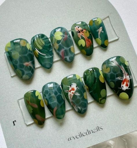 Fish Nail Art, Fish Nails, Crazy Nail Designs, Nail Piercing, Asian Nails, Hello Nails, Medium Almond, Really Cute Nails, Cute Nail Art