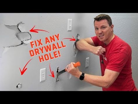 How to Fix Holes in Drywall - 4 Easy Methods - YouTube How To Fix A Whole In The Wall, Fixing Drywall Holes, Drywall Repair Hole, Goodman House, Patching Holes In Walls, Fix Hole In Wall, Fixing Drywall, Sheetrock Repair, Bypass Doors