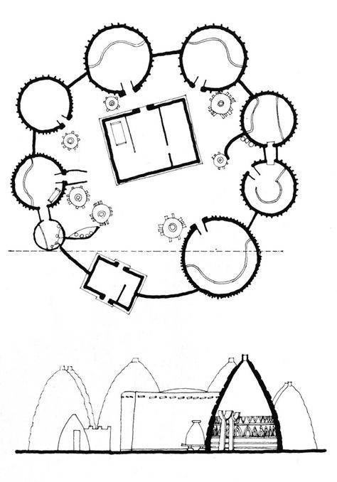 Musgum Mud Huts Mwangi Expanse, Schematic Plan, African Buildings, Village Layout, Earthen Architecture, Architecture Shapes, African Hut, Mud Hut, African House