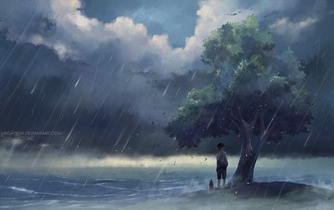 Digital Painting by Niken Anindita | Digital Art | ARTWOONZ Rain Art, Digital Art Illustration, Landscape Illustration, Anime Scenery, Original Image, Animation Art, Art Videos, Digital Painting, Anime Wallpaper