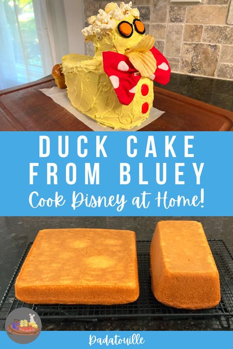 Here is a guide to making the duck cake as seen in Bluey! Anyone can do it, this was really my first time decorating a cake like this and I was able to do it! Like Bandit, it wasn’t exactly by the book, but I did my best! I had fun and my family enjoyed it, and that’s what counts! Bingo Duck Cake, Duck Cake From Bluey Cake, Bluey Duck Cake Recipe, Diy Duck Cake Bluey, Bluey Cake Duck, Bluey Birthday Cake Duck, Bluey Birthday Party Duck Cake, How To Make Bluey Duck Cake, How To Make A Duck Cake