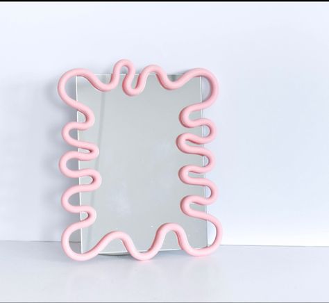 Wavy Mirror Decor, Squiggly Mirror, Squiggle Mirror, Pink Selfie, Funky Mirrors, Attic Decor, Wavy Mirror, Flower Mirror, Ceramic Wall Decor