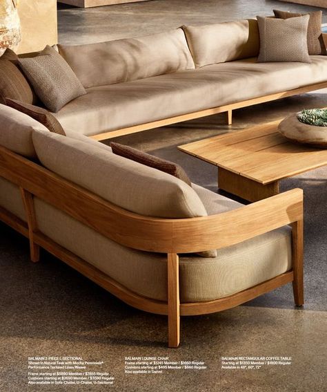 Mid Century Modern Sofa Living Room, Wood Sofa Design Living Rooms, Restoration Hardware Sofa, Rh Outdoor, Sofa Area Externa, Sofa Wood Frame, Sofa Design Wood, Chair Design Wooden, Wooden Sofa Designs