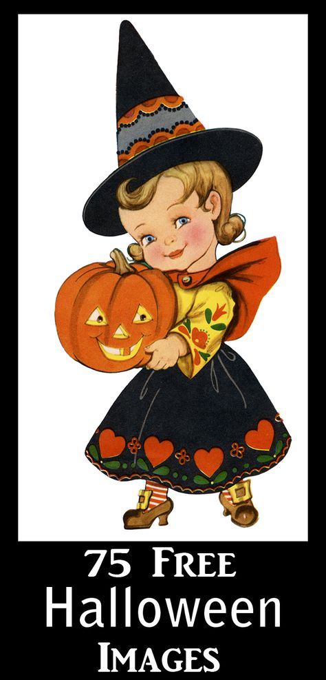 Free Halloween Pictures, Vintage Halloween Printables, Vintage Halloween Cards, Dulces Halloween, Vintage Halloween Images, Image Halloween, Carte Halloween, Halloween Clips, Witch Halloween Costume