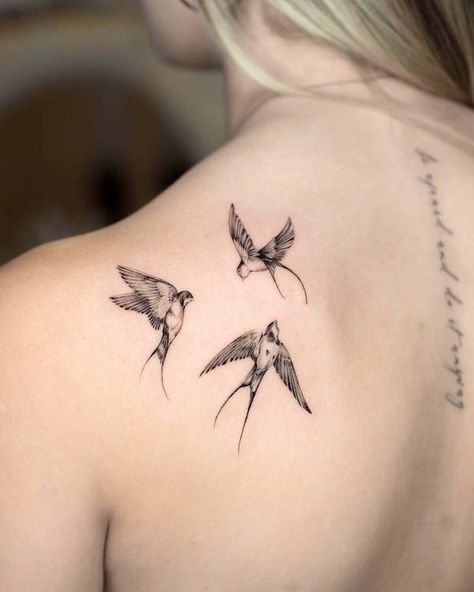 74 Inspiring Swallow Tattoos With Meaning - Our Mindful Life Swallow Knee Tattoo, Swallowtail Bird Tattoo, Colorful Sparrow Tattoo, Flying Swallow Tattoo, Tree Swallow Tattoo, Swallow Tattoo Placement, Swallow Tattoo Shoulder, Fineline Swallow Tattoo, Scissor Tail Bird Tattoo