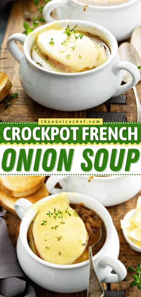 French Onion Soup Crockpot, French Onion Soup Slow Cooker, Onion Soup Crockpot, Sandwich Combos, Slow Cooker French Onion Soup, Cheesy Toast, Crockpot French Onion Soup, Easy Homemade Soups, Classic French Onion Soup