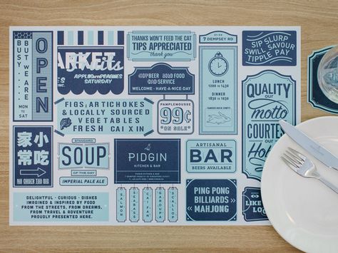 Navy Bath, Spending Budget, Menu Design Inspiration, Restaurant Identity, Placemat Design, Sweet House, Round Bath, Collateral Design, Restaurant Branding