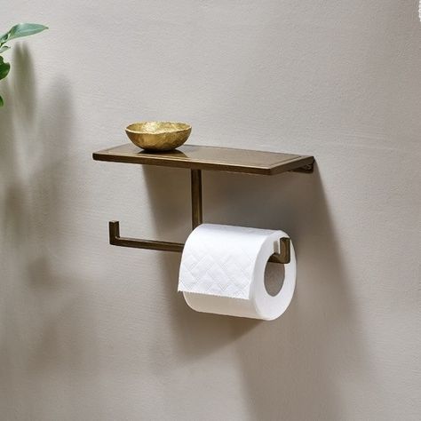 Brass Wall mounted Toilet Roll Holder Toilet Roll Holder Shelf, Double Toilet Roll Holder, Brass Shelving, Room Fragrance Diffuser, Loo Roll Holders, Room Fragrance, Storage Hanging, Mounted Toilet, Glass Dispenser