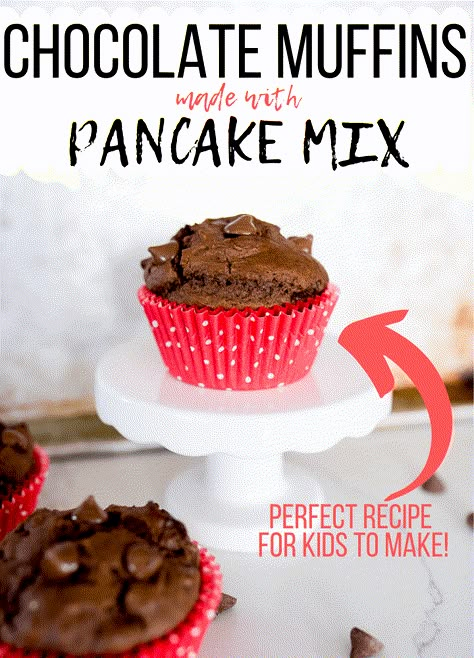 Chocolate Pancake Mix Muffin - Cooking With Karli Pancake Mix Ideas, Pancake Mix Muffins Recipe, Pancake Mix Muffins, Gluten Free Pancake Mix, Chocolate Pancake, Survival Recipes, Banana Chocolate Chip Pancakes, Muffin Pan Recipes, Double Chocolate Chip Muffins