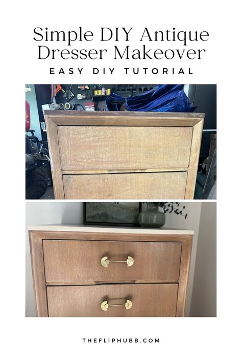 In my latest DIY project, I gave an old antique dresser a stunning makeover! If you love DIY furniture projects, you'll enjoy this transformation. I used paint for the top and wood stain for the rest to bring new life to the piece. Check out my tips for an antique dresser makeover, perfect for anyone looking to refresh their furniture at home. I've included before and after photos to showcase the dramatic change. Get inspired to start your own DIY furniture makeover! Mid Century Nightstand Makeover, Two Tone Dresser Makeover, Antique Dresser Redo, Dresser Remodel, Antique Dresser Makeover, Dresser Flip, Dresser Flips, Furniture Remodel, Stained Dresser