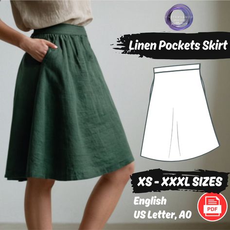 Cottagecore Linen Skirt Sewing Pattern Vintage Pockets Skirt Pattern Summer Skirt Pattern XS 3XL Instructions - Etsy Pocket Skirt Pattern, Summer Skirt Pattern, Sewing Pattern Vintage, Skirt Sewing Pattern, Skirt Sewing, Skirt Patterns Sewing, Sewing Skirts, Pocket Pattern, Linen Skirt