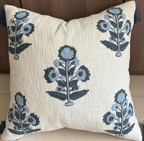 Amazon.com: YugTex Hand Embroidered Russell Motif Decorative Square Accent Throw Pillow Cover - Couch, Sofa, Farmhouse, Bedroom - 20x20,Ivory : Home & Kitchen Dark Living Room, Embroidery Cushion, Chair Cushion Covers, Amazon Decor, Chair Pillow, Embroidery Diy, Embroidery Neck Designs, Accent Throw Pillows, Farmhouse Pillows