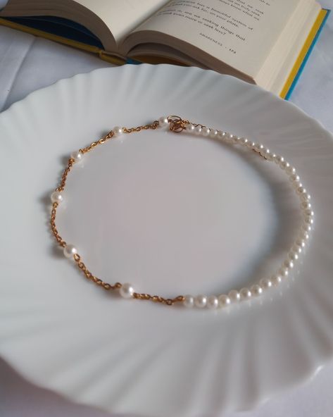 Handmade half chain half beads necklace To buy DM @jewels_by_shilpi on Instagram Half Chain Half Bead Necklace, Half And Half Necklace, Half Necklace, Bracelets Beads, Pearl Jewelry Design, Half And Half, Beads Necklace, Bead Necklace, Pearl Jewelry