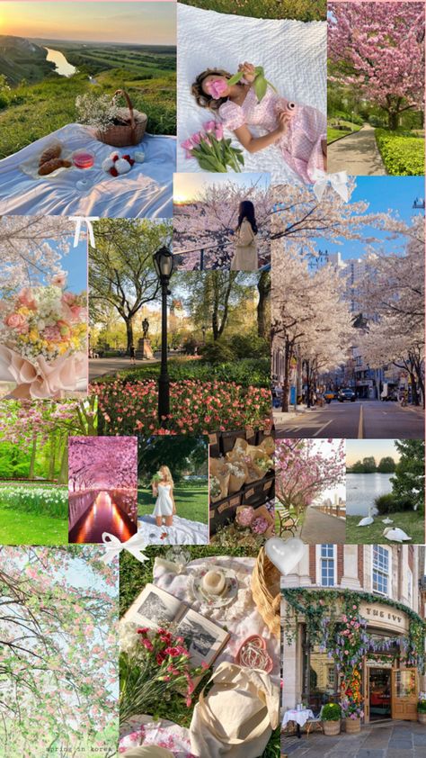 Happy Spring💐 Spring Theme Aesthetic, Spring Collage Wallpaper, Spring Aesthetic Collage, Aesthetic Spring Wallpaper Collage, Spring Collage, Colour Season, Spring Mood, Seasons Change, Spring Wallpaper