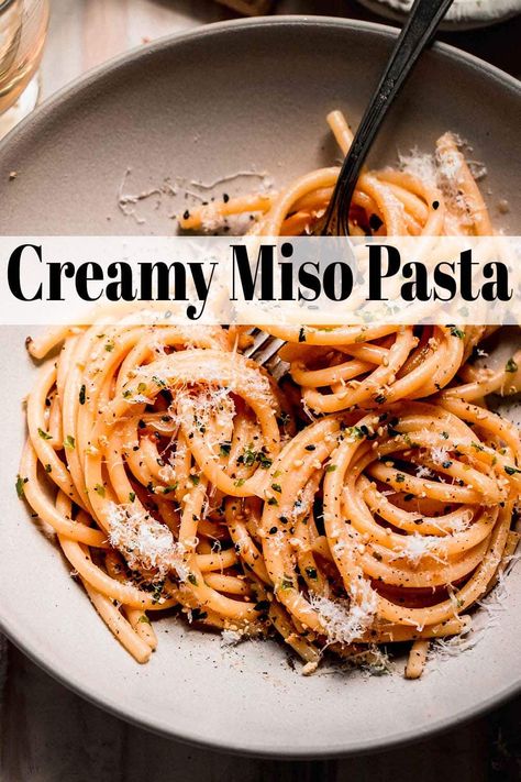 Miso Pasta, Miso Salmon Recipe, Asian Pasta, Miso Recipe, Vegan Parmesan Cheese, Japanese White, Romano Cheese, White Miso, Pasta Dinner Recipes