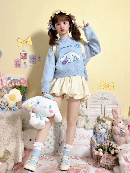 Blue Cinnamoroll Sweater Cinnamoroll Outfit Ideas, Cinnamon Roll Outfit, Cinnamoroll Inspired Outfit, Cinnamoroll Sweater, Cinnamoroll Costume, Cinnamoroll Dress, Cinnamoroll Outfit, Blue Cinnamoroll, Sanrio Outfits