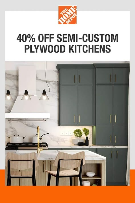 Grab a $5 Sample Door today and take advantage of our 40% off sale on semi-custom plywood cabinets. No compromises—each cabinet comes loaded with premium features like soft-close drawers and full-depth shelves, all with no upgrade fees! Plus, your dream kitchen ships in just 7-10 business days. Limited time offer. Plywood Kitchen Cabinets, Home Depot Cabinets, Cleaning Vinyl Siding, Semi Custom Kitchen Cabinets, Plywood Kitchen, Basement Furniture, House Flip, Bungalow Renovation, Gatefold Cards