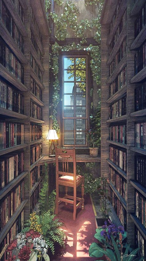 Library Aesthetic, Book Wallpaper, Plant Wallpaper, Fantasy Places, World Of Books, Fantasy Art Landscapes, 판타지 아트, Dreamy Art, Plant Art