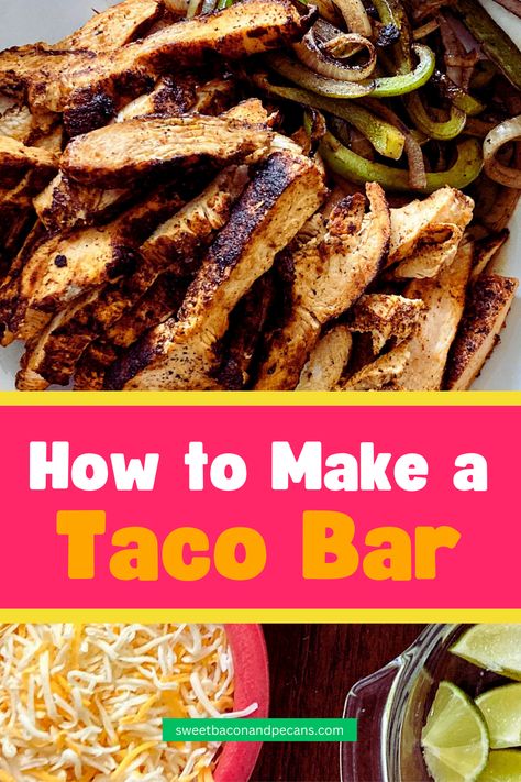 How to make a taco bar that is perfect for taco parties and Cinco de Mayo celebrations. Includes taco bar list of items, list of taco bar toppings & taco menu ideas for party. Taco bar ideas, DIY taco station, festive party ideas, Cinco de Mayo recipes ideas. When you make a purchase using a link on this page, we may receive a commission. As an Amazon Associate I earn from qualifying purchases. For more information, please see About Us. #TacoParty #DIYTacos #CincoDeMayo #FiestaTime #TacoNight Party Taco Bar Ideas, Taco Bar Toppings, Party Taco Bar, Bar Ideas Diy, Taco Bar Ideas, Taco Bar Menu, Taco Menu, Barbecue Party Food, Backyard Bbq Party Decorations