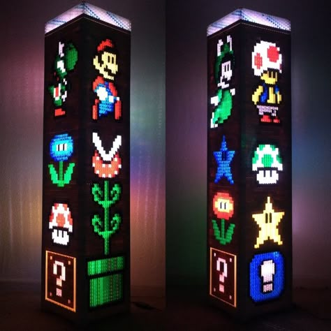 Lego Font, Lego Tower, Lego Lamp, Mario Lego, Mario Room, Lego Mario, Lego Mosaic, Arcade Room, Tower Light