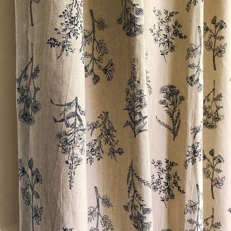 Modern Vintage Navy Blue Botanical Washed Linen Cotton Curtain Oatmeal Natural Beige Background Panel 53 Width Various Lengths Custom Drapes - Etsy Cortinas Boho, Measuring Curtains, Decor Shabby Chic, Curtains Width, Custom Drapes, Floral Curtains, Cotton Curtains, Vintage Floral Pattern, Pencil Pleat