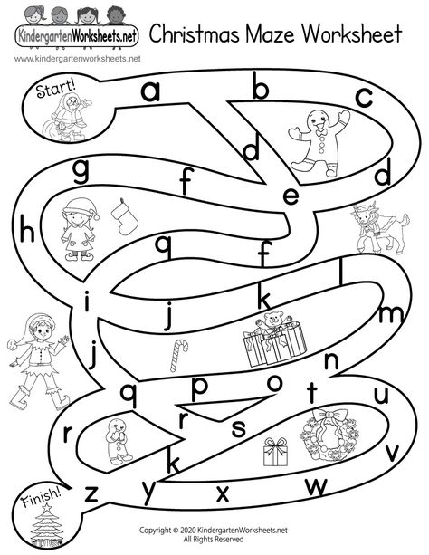 Kids can guide Santa Claus through a fun alphabet maze in order to get him to the Christmas tree in this free worksheet. They can draw a line through the letters that zigzag through cute elves, gingerbread men, and presents. This Christmas-themed maze is a fun way for children to develop their alphabetical order skills. Christmas Activities For Kids Printable Fine Motor, Christmas Pattern Worksheet, Christmas Spelling Activities, Christmas Mazes For Kids Free Printables, Christmas Preschool Printables, Christmas Maze Printable, Christmas Worksheets Kindergarten, Road Trip Activity Book, Christmas Maze