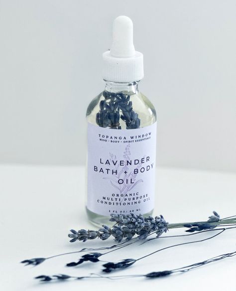 LAVENDER BATH + BODY OIL – Topanga Window Provence Wedding, Bath Recipes, Eco Beauty, Lavender Bath, Bath Oil, Glass Dropper Bottles, Aloe Vera Leaf, French Lavender, Peace And Tranquility