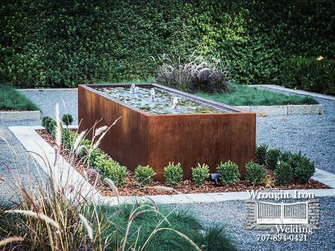 Sonoma County Corten Steel Water Feature [133] - Wine Country Custom Iron Works Steel Water Feature, Large Water Features, Backyard Water Feature, Water Fountains Outdoor, Water Features In The Garden, Fountains Outdoor, Garden Fountains, Corten Steel, Sonoma County