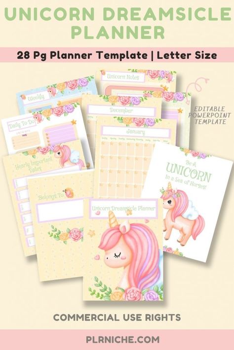 Unicorn Dreamsicle Planner PLR Template - PLR Niche Plr Planners, Holiday Planner, School Planner, Planner Templates, Planner Template, Printable Planner, Template Printable, Make Your Own, Sell On Etsy