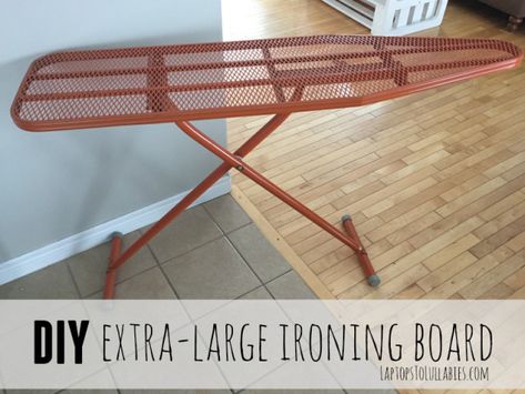 Oversized ironing board tutorial - Heather's Handmade Life Attic Storage Ideas, Ironing Station, Sewing Tables, Iron Clothes, Ironing Boards, Sewing Room Decor, Sewing Room Ideas, Beginner Sewing Projects, Attic Storage