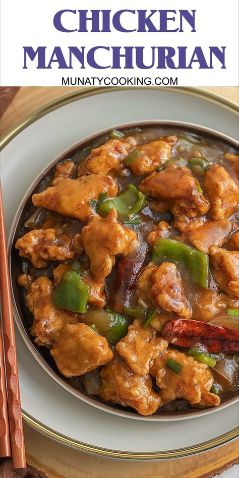 chicken manchurian in a plate. Manchurian Chicken, Chicken Manchurian, Chicken Cubes, Indo Chinese Recipes, Manchurian Recipe, Chicken Pieces, Savory Sauce, Tender Chicken, Chinese Dishes