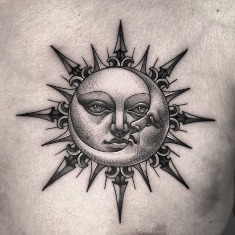 Trippy Sun, Sun Tattoo Ideas, Eclipse Tattoo, Tattoo Sonne, Tato Flash, Luna Tattoo, Moon Sun Tattoo, Sun Tattoo Designs, Sun And Moon Tattoo