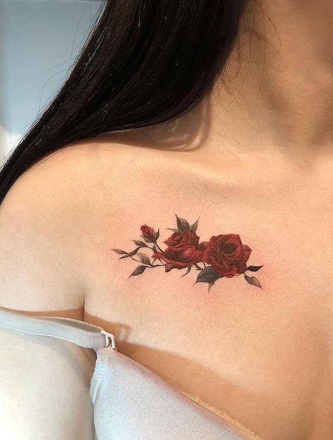 Rose Chest Tattoo, Rose Tattoos For Women, Small Rose Tattoo, Chest Tattoos, Chest Tattoos For Women, Rose Tattoo Design, Collar Bone Tattoo, Elegant Tattoos, Tattoo Designs For Women