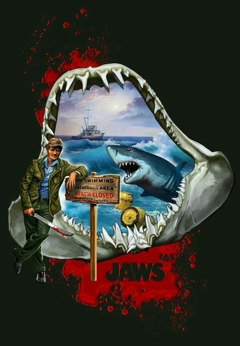 Shark Movies, Jaws 1975, Jaws 2, Robert Shaw, Jaws Movie, Movie Artwork, Kodak Moment, Shark Art, Movie Covers