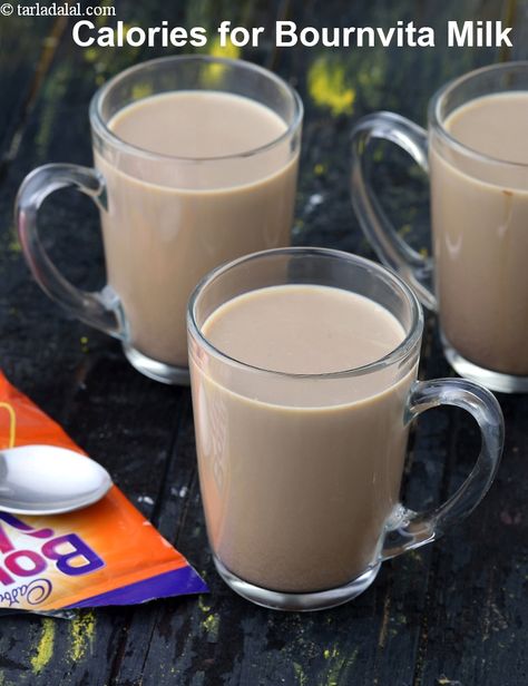 Calories of Bournvita Milk Recipe | Tarladalal.com Bournvita Milk, Indian Drinks, Indian Cooking Recipes, Chocolate Powder, Milkshake Recipes, No Calorie Foods, Amazing Images, Chocolate Drinks, Milk Recipes