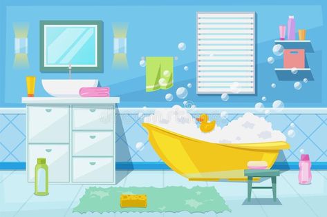 Baby shower and bath room interior, vector cartoon illustration. Bathroom furnit #Sponsored , #PAID, #Ad, #bath, #Baby, #interior, #room Bathroom Illustration, Interior Vector, Bathroom Cartoon, Shower And Bath, Bathtub Design, Aesthetic Bathroom, Interior Room, Interior Illustration, Illustration Cartoon