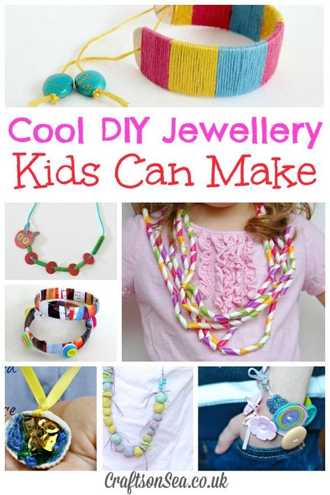 Cool DIY jewellery kids can make including necklaces and bracelets. Fun crafts for kids that look super pretty too! Jewelry Kids, K Crafts, Pretty Crafts, Jewerly Making, Art And Craft Videos, Diy And Crafts Sewing, Necklace Craft, Fun Crafts For Kids, Childrens Jewelry