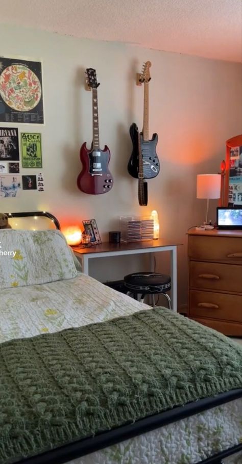 #roomdecoration #roomdecorideas #walldecoration #guitar #room #wall Guitar Room Decor, Grunge Bedroom, Bedroom Ideas Aesthetic, Guitar Room, Aesthetic Bedroom Ideas, Redecorate Bedroom, Aesthetic Rooms, Walls Room, Dream Room Inspiration