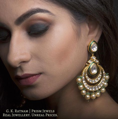 Chand Bali Earrings Gold, Polki Tops, Chand Bali Earrings, Uncut Jewellery, Jadau Earrings, Desi Jewellery, Designer Earrings Studs, Gold Enamel Jewelry, Chand Bali