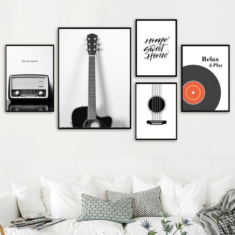 Cheap Painting & Calligraphy, Buy Quality Home & Garden Directly from China Suppliers:Guitar Radio Vinyl Records Wall Art Canvas Painting Nordic Posters And Prints Vintage Poster Wall Pictures For Living Room Decor Enjoy ✓Free Shipping Worldwide! ✓Limited Time Sale ✓Easy Return. Vinyl Records Wall, Records Wall, Guitar Wall Art, Black White Canvas, Guitar Wall, Nordic Wall Art, Nordic Poster, Nordic Art, Nordic Wall