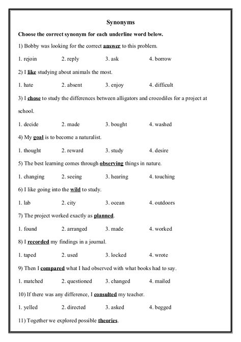 Synonyms Choose the correct synonym for each underline word below. 1) Bobby was looking for the correct answer to this pro... Synonyms And Antonyms List, Synonyms Worksheets, Antonyms Activities, Synonym Activities, Antonyms Worksheet, Context Clues Worksheets, Report Cards, Synonyms And Antonyms, Classroom Tools