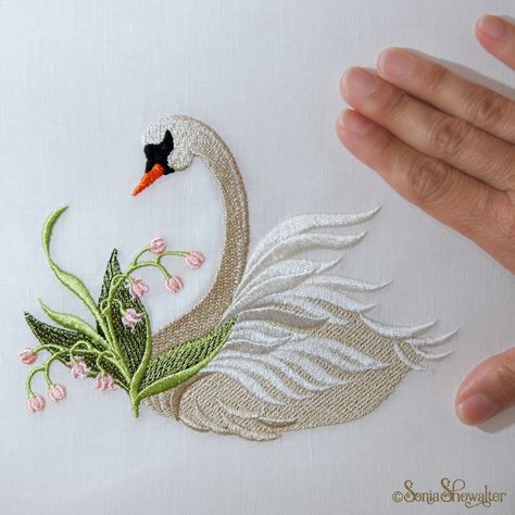 Lily of the Valley Swan ( Large): Sonia Showalter Designs Brazilian Embroidery Stitches, Heirloom Roses, Hardanger Embroidery, Learn Embroidery, Brazilian Embroidery, Folk Embroidery, Japanese Embroidery, Silk Ribbon Embroidery, Sewing Embroidery Designs