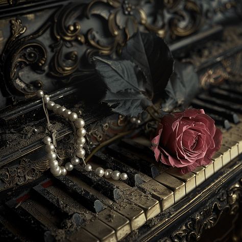 Broken Piano Victorian Piano Aesthetic, Piano Hobby Aesthetic, Gothic Piano Aesthetic, Piano Profile Picture, Old Roses Aesthetic, Gothic Music Room, Piano Dark Aesthetic, Old Piano Aesthetic, Piano Player Aesthetic