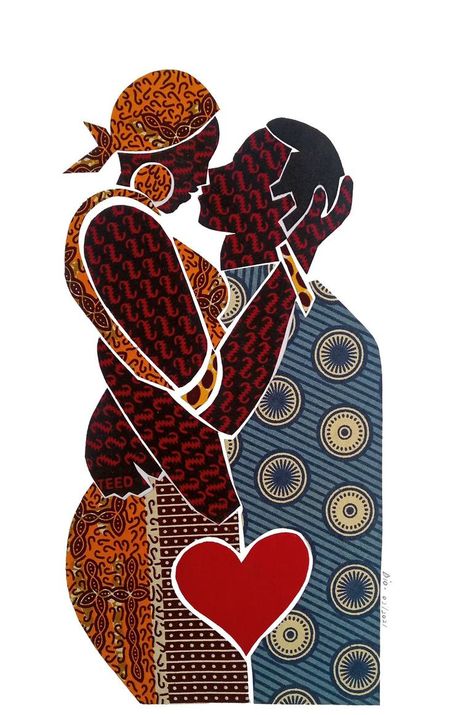 Original Art Fabric Collage, measuring: 25.4W x 38.1H x 0.25D cm, by: Diogenis Papadopoulos (Ghana). Styles: Modern, Fine Art. Subject: Love. Keywords: Kiss, African Fabric, In Love, African Art, Couple, Love Art, Love. This Fabric Collage is one of a kind and once sold will no longer be available to purchase. Buy art at Saatchi Art. African Couple Art, African Love Art, African Inspired Art, Cardboard Collage, Modern Collage, African American Artwork, African Love, Collage Gift, Love Collage