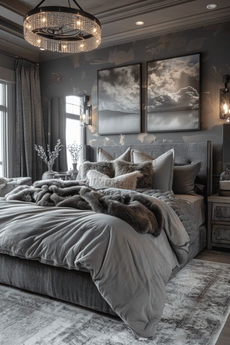 29 Grey Boho Bedroom Ideas 16 Gray Farmhouse Bedroom Ideas, Room Remodeling Bedroom Master Suite, Gray Bedding Bedroom, All Grey Bedroom, Gray And Gold Bedroom Ideas, Bedroom Ideas Gray Walls, Grey Master Bedrooms Decor, Gray Bedding Ideas, Grey Bed Bedroom Ideas